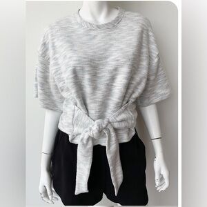 IRO Gray Textured Knit Tie Front Cropped Top Relaxed Fit Designer Size S
